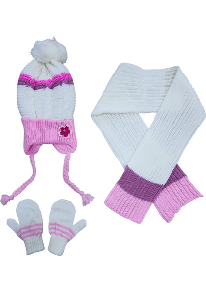 Kız Çocuk 1-4 Yaş Bere, Eldiven ve Atkı Seti – Kışlık Takım