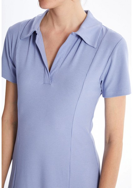 Lcwaıkıkı Classic Mavi Polo Yaka Düz Kısa Kollu Kadın Elbise modelleri