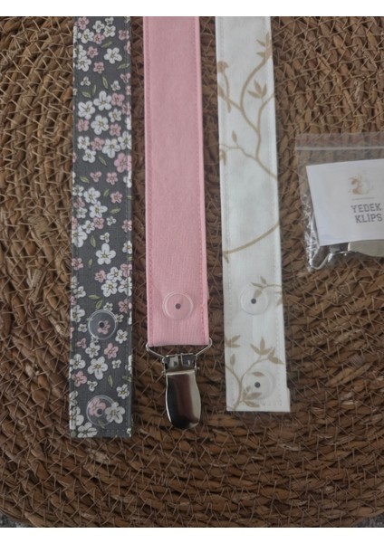 3’lü Set Bebek Emzik Askısı - Emzik Zinciri - Yenidoğan Kumaş Askı %100 Pamuk Yıkanabilir modelleri