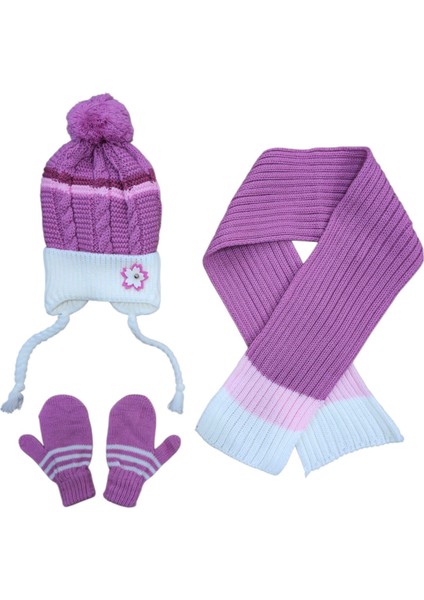 Kız Çocuk 1-4 Yaş Bere, Eldiven ve Atkı Seti – Kışlık Takım