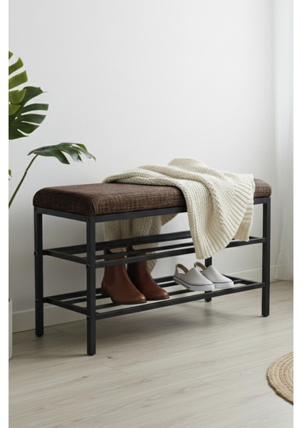 Lotus Metal Modern Ayakkabılık, Bank, Yatak Ucu, Organizer, Oturak,puf 3 Katlı 30X70 Keten Kumaş indirimleri