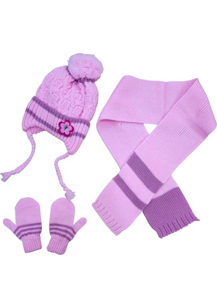 Kız Çocuk 1-4 Yaş Bere, Eldiven ve Atkı Seti – Kışlık Takım
