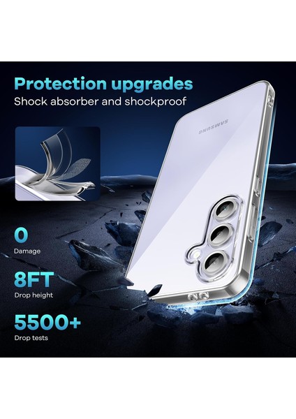 Samsung Galaxy S25 Fe Kılıf Kamera Çıkıntılı Korumalı Yumuşak Şeffaf Silikon + 9h Ekran Koruyucu Cam