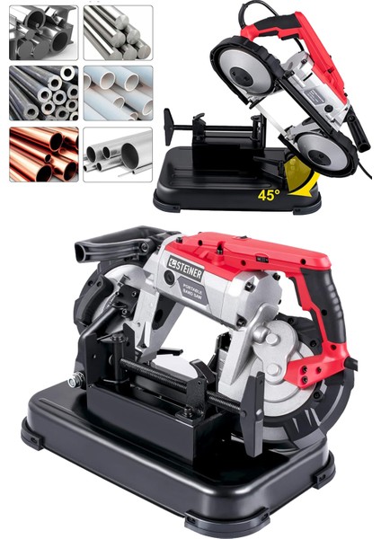 2200 Watt Bakır Sargılı Motor 45° Açılı Pvc Ahşap Metal Kesme Makinesi Şerit Testere Makinesi