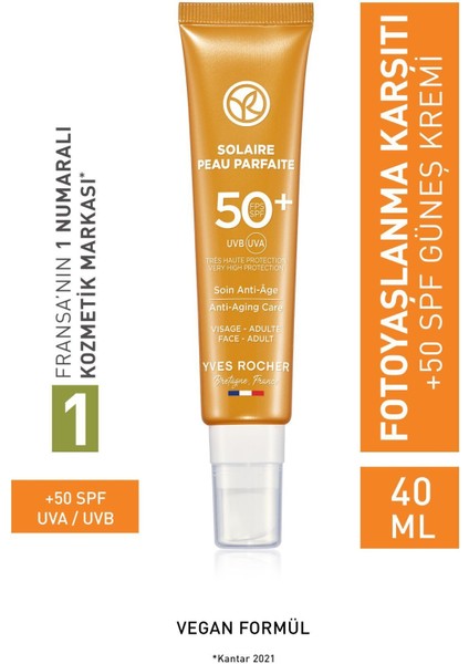 Yüksek Korumalı Fotoyaşlanma ve Leke Karşıtı Anında Koruyucuyüz Güneş Kremi 40 ml Spf 50