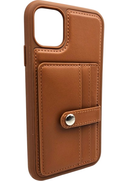 iPhone 11 Suni Deri Kahverengi Cüzdan Kılıf