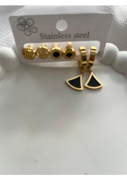 Çelik Set Küpe Gold Gold