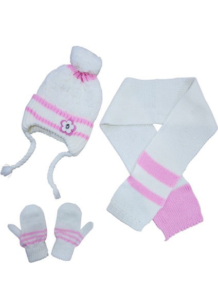 Kız Çocuk 1-4 Yaş Bere, Eldiven ve Atkı Seti – Kışlık Takım