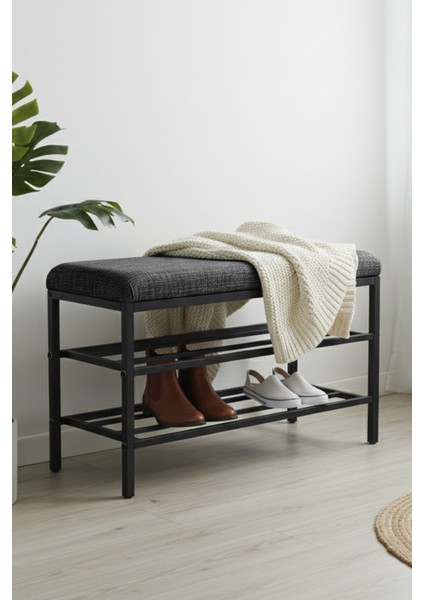 Lotus Metal Modern Ayakkabılık, Bank, Yatak Ucu, Organizer, Oturak,puf 3 Katlı 30X70 Keten Kumaş indirimleri