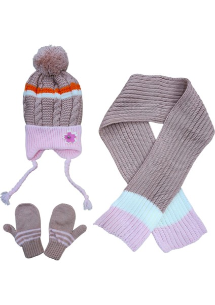Kız Çocuk 1-4 Yaş Bere, Eldiven ve Atkı Seti – Kışlık Takım