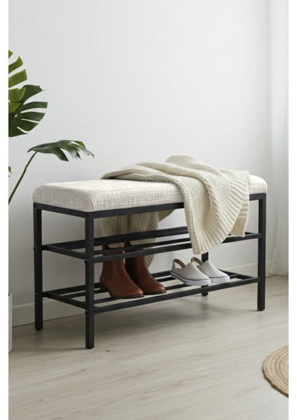 Lotus Metal Modern Ayakkabılık, Bank, Yatak Ucu, Organizer, Oturak,puf 3 Katlı 30X70 Keten Kumaş indirimleri