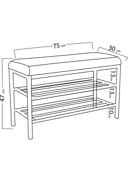 Lotus Metal Modern Ayakkabılık, Bank, Yatak Ucu, Organizer, Oturak,puf 3 Katlı 30X70 Keten Kumaş