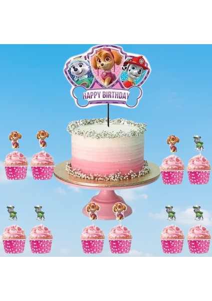 Paw Patrol Sky Cake Topper Set Pasta Seti 20 Kürdan 25 Kek Kalıbı 1 Pasta Üstü Büyük Doğum Günü Pasta Süsü modelleri