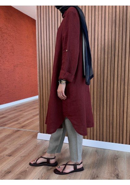 Kadın Ham Keten Tunik - Bordo fiyatları