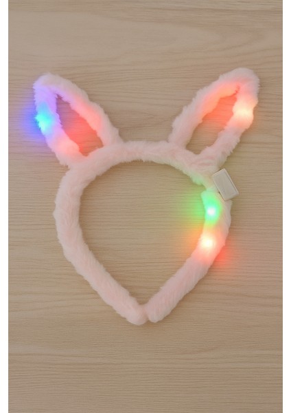 Taç tavşan kulaklı ışıklı AÇIK PEMBE