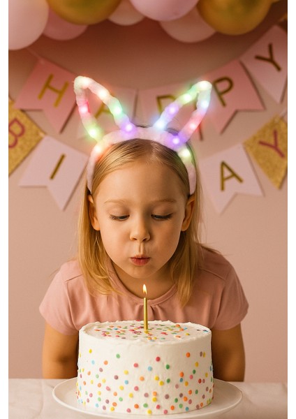 Taç tavşan kulaklı ışıklı AÇIK PEMBE modelleri