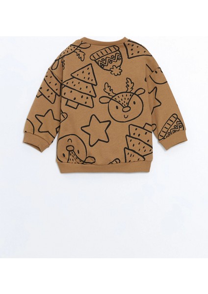 Lcw Baby Bej Bisiklet Yaka Baskılı Erkek Bebek Sweatshirt ve Eşofman Alt 2'li Takım fırsatları