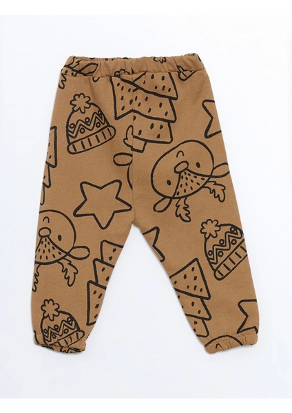 Lcw Baby Bej Bisiklet Yaka Baskılı Erkek Bebek Sweatshirt ve Eşofman Alt 2'li Takım