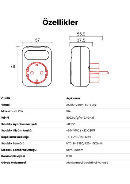 Wifi OLED Ekranlı Priz Tipi Termostat ( Tuya, Smart Life Uyumlu ) indirimleri