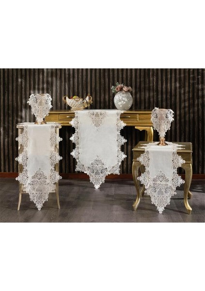 Hüma Keten 5 Parça Salon Takımı Krem