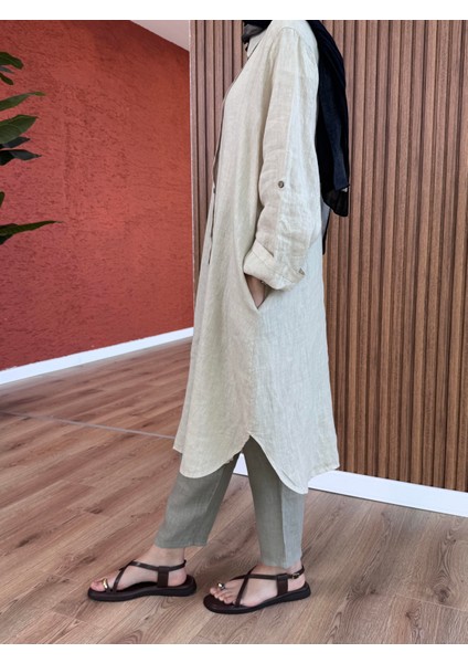 Kadın Ham Keten Tunik -Krem fiyatları