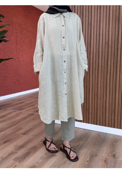Kadın Ham Keten Tunik -Krem modelleri