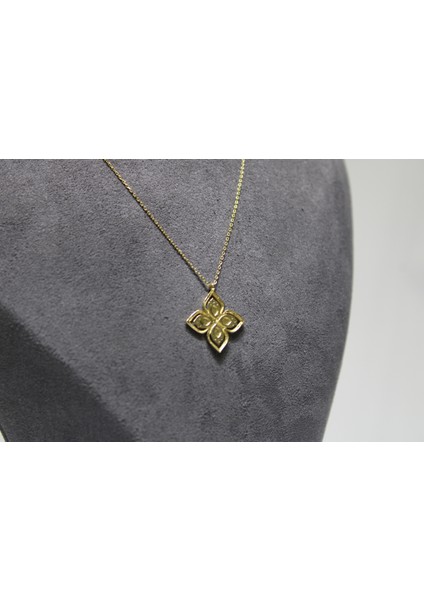 14 Ayar Altın Taşlı Yonca Kolye modelleri