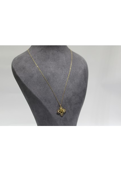 14 Ayar Altın Taşlı Yonca Kolye indirimleri