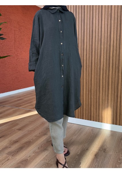 Kadın Ham Keten Tunik - Antrasit fiyatları