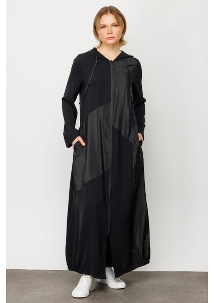 Perche Ince Ipekçe Dokulu Hafif Kap Ferace-Siyah