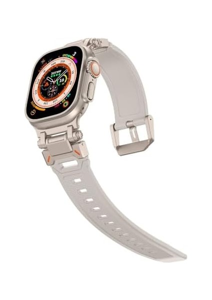 Ile Uyumlu Watch Ultra 49MM KRD-101 Titanyum Metal Başlıklı Silikon Kordon Starlight-Titanyum fiyatları