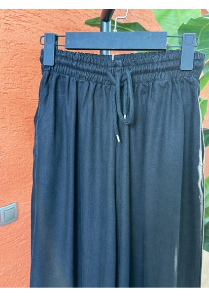 Kadın Tencel Bol Paça Etekli Kot Pantolon-Siyah fiyatları