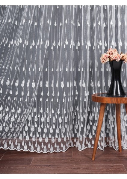 Damlacık Desenli Brode Işlemeli Tül Perde (1/2.5 Normal Pile)
