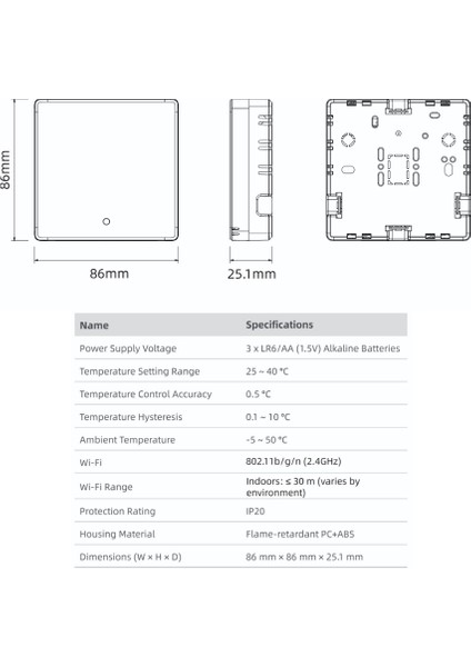 Wifi Pilli Kablolu Oda Termostatı ( Tuya, Smart Life Uyumlu )