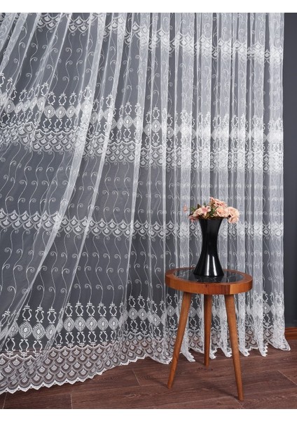 Salon ve Oturma Odası Için Brode Tül Perde | Özel Desen (1/2.5 Normal Pile)