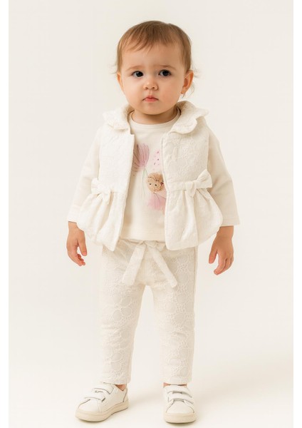 Kız Bebek Dantel Görünümlü 3’lü Takım – Yelek, Sweatshirt ve Pantolon 7044K fırsatları