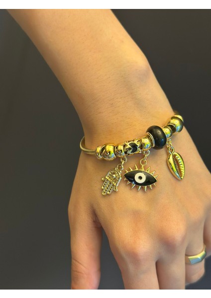 Siyah Göz ve Midyeli Kadın Kelepçe Bilezik fiyatları