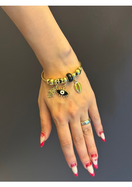 Siyah Göz ve Midyeli Kadın Kelepçe Bilezik modelleri