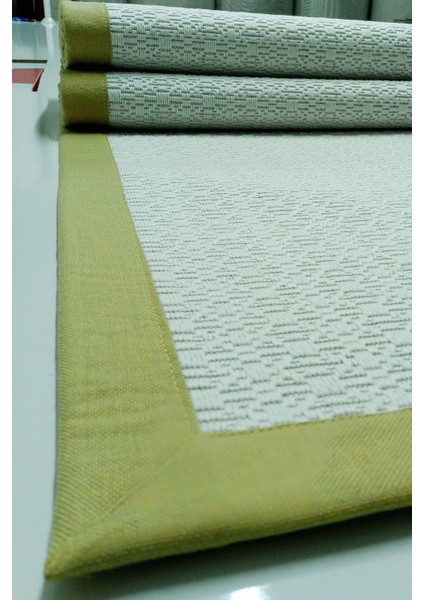 Jüt Sisal Canvas 0440B Beyaz Özel Bordür Dikimli Jüt Sisal