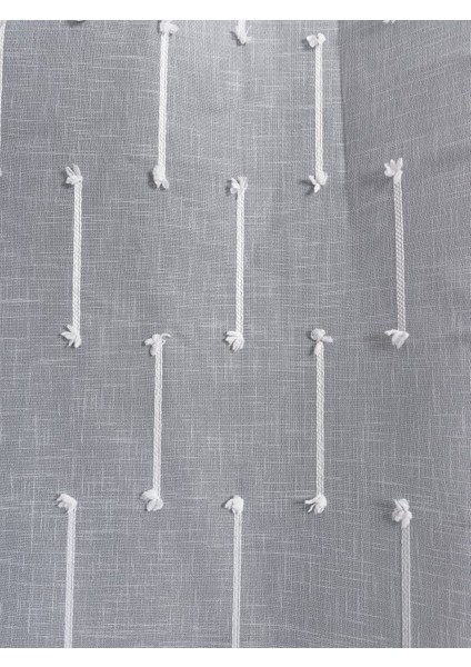 Minimal Çizgili Ekru Keten Tül Perde | Modern ve Zarif Görünüm (1/3 Sık Pile)