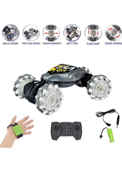 Bilekten Kontrol El Sensörlü Uzaktan Kumanda Sarjlı Işıklı Sesli 4x4 Drift Atan Akrobat Stunt Araba