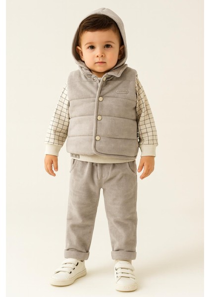 Erkek Bebek Kapüşonlu Şişme Yelekli 3’lü Takım – Sweatshirt ve Pantolon 5192 fiyatları