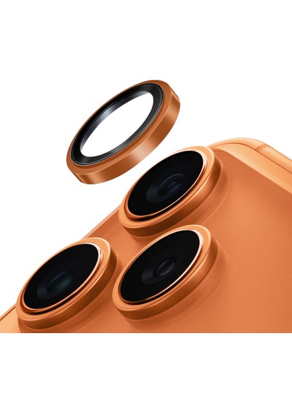 Iphone 17 Pro / Iphone 17 Pro Max Sapphire Lens Koruyucu Optix Prime Serisi Çelik Çerçeve Turuncu