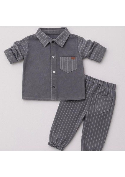 Erkek Bebek Çizgili Gömlek ve Pantolon Takımı 0340 S modelleri