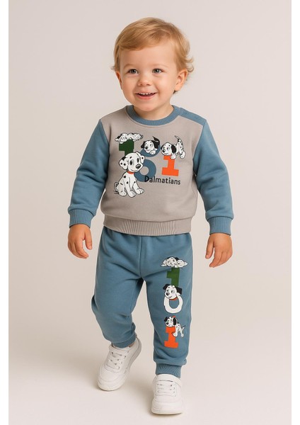 Erkek Bebek Şardonlu Baskılı 2’li Eşofman Takımı Alt Üst Takım 06123M