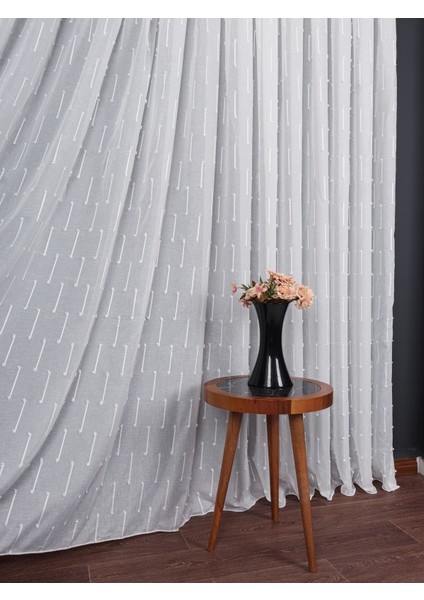 Minimal Çizgili Ekru Keten Tül Perde | Modern ve Zarif Görünüm (1/3 Sık Pile) indirimleri