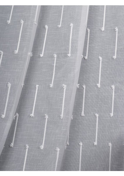 Minimal Çizgili Ekru Keten Tül Perde | Modern ve Zarif Görünüm (1/3 Sık Pile)