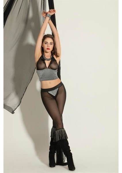 Fantezi Bralet Pantolon Takım Siyah/gümüş (BRF6054)