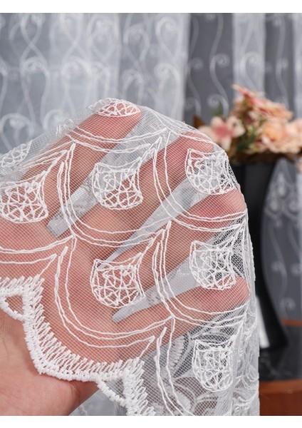 Salon ve Oturma Odası Için Brode Tül Perde | Özel Desen (1/3 Sık Pile) indirimleri