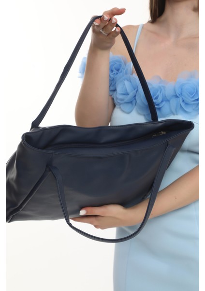 Fermuarlı Deri Tote Çantası